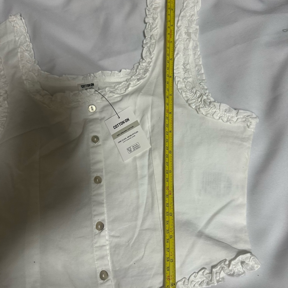 Cotton On White Ruffle-Trim Cropped Tank Top size 4 sleeveless NWT - Picture 8 of 15
